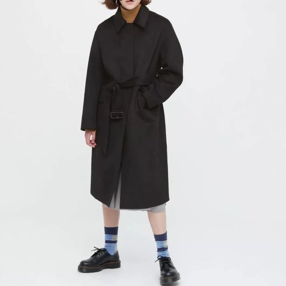 Uniqlo x JW Anderson Black Wool Trench Double Face Belted Coat Women's XS NWT